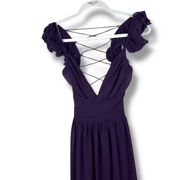 Lulus NWT Soiree Celebration Purple Ruffled Lace-Up Chiffon Maxi Dress Small - Picture 4 of 10
